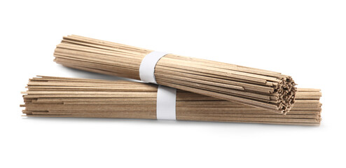 Uncooked buckwheat noodles (soba) isolated on white