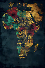 Decorative map of Africa in tribal traditional textures and patterns, representing the continent's cultural heritage. Suitable for art and design purposes.