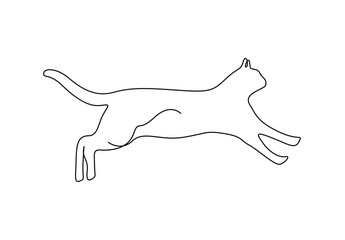 Single continuous line drawing of cute cat. One line art. White background vector illustration. Free vector.