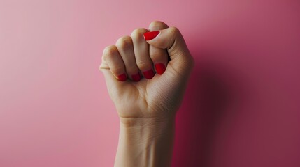 Female fist with red nails on isolated background