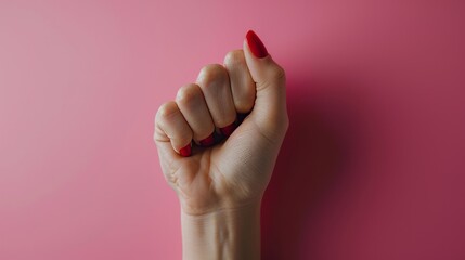 Female fist with red nails on isolated background