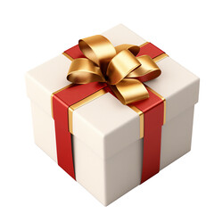 Gift box with satin ribbon in gold and red combination. Transparent background. PNG. Generative AI