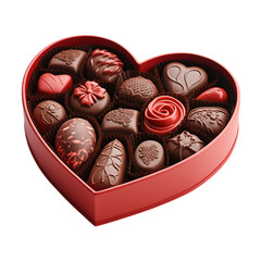 A heart-shaped chocolate gift box containing chocolates of various shapes. Valentine's Day concept. Transparent background. PNG. Generative AI