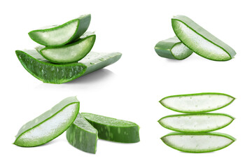 Sliced aloe vera leaf isolated on white