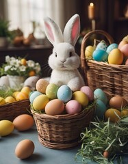 Naklejka na ściany i meble easter rabbits and coloful eggs