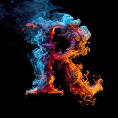 Capital letter R with dreamy colorful smoke growing out