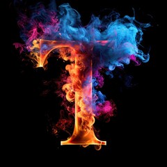 Capital letter T with dreamy colorful smoke growing out