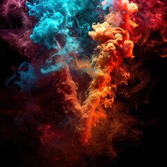 Capital letter V with dreamy colorful smoke growing out