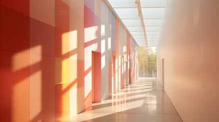 Pastel color corridors, natural light, shadows - Generative AI