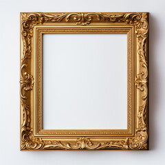 Gold picture frame with colorful patterns. Isolated on white background. Generative AI