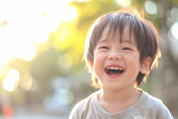 幸せそうな笑顔の男の子のポートレート（子供・日本人・アジア人）