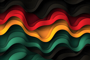 An abstract black history month background with various geometric waves of red, yellow, and green colors, perfect for celebrating diversity and African American heritage. - obrazy, fototapety, plakaty