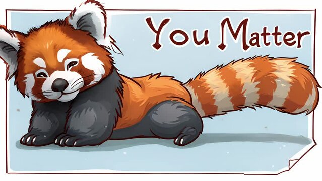 You Matter. Cute Cartoon Red Panda with Heart Confetti on Stationary Paper. Looping. Animated Background / Wallpaper. VJ / Vtuber / Streamer Backdrop. Seamless Loop.