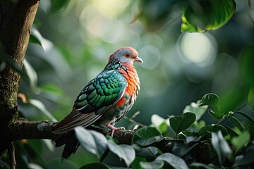 Portrait of Fruit Dove standing on the branch in the forest AI Generative