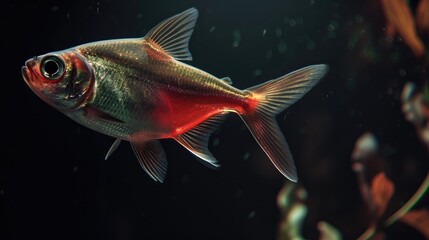 Naklejka premium Cardinal Tetra in the dark background