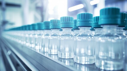 Medical Vials on the Pharmaceutical Factory Production Line