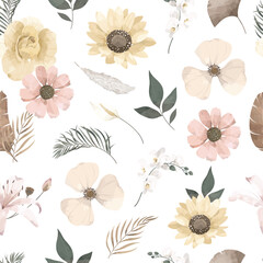 Dried Flower Seamless Pattern Frame Background