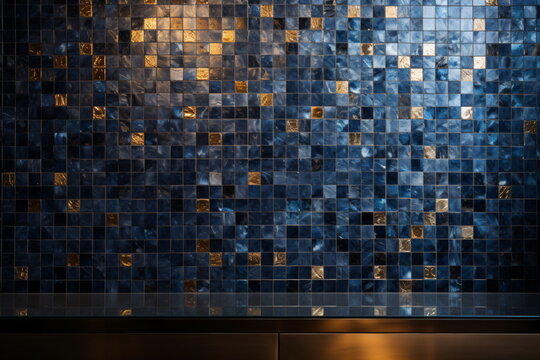 Blue and Gold Mosaic Tile Wall