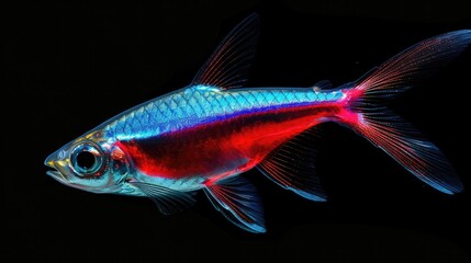 Neon Tetra in the dark background