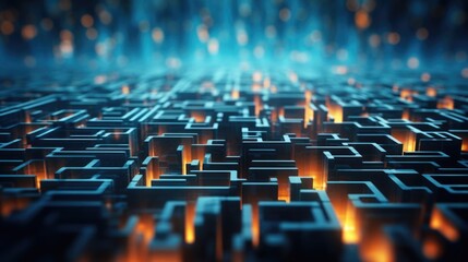 Obraz premium A computerized maze, with the users thoughts and memories visible as they navigate through the digital labyrinth, highlighting the restructuring of the mind in a digital space.