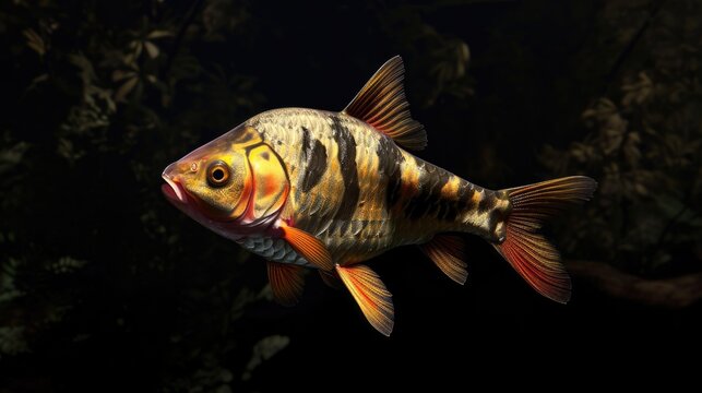 Tiger Barb in the dark background
