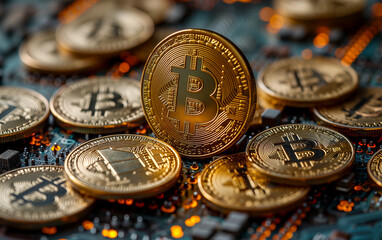 Golden bitcoins, cryptocurrency