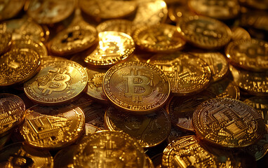 Golden bitcoins, cryptocurrency