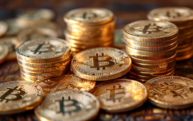 Golden bitcoins, cryptocurrency