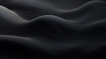 A three-dimensional black wave pattern background. Abstract black wavy lines pattern background. A curved black patterned background. Generative AI