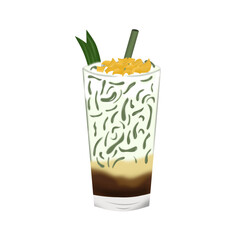 Glass of traditional Indonesia drink cendol ice