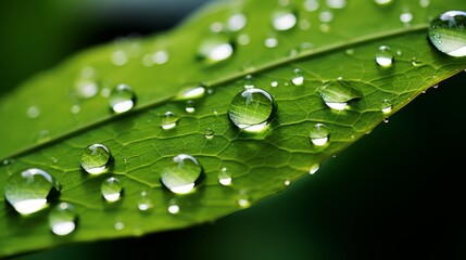 A close-up of a dewdrop on a fresh green leaf AI generated
