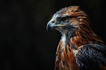 Right side view of Javan Hawk-Eagle with isolated on black background AI Generative