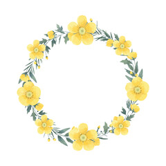 Yellow Buttercup Wreath Flower Frame Background