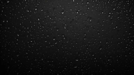 Foto op Plexiglas Water droplets on a black background. Rain water falling on a black surface. Close up. Generative AI © seogi