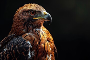 Fototapeta premium Portrait beautiful of Javan Hawk-Eagle with light exposure on the dark background AI Generative
