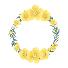 Yellow Buttercup Wreath Flower Frame Background