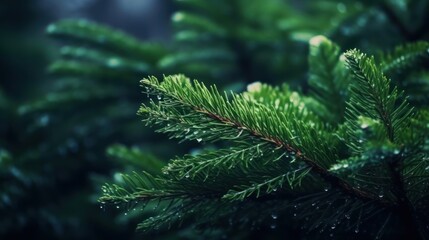 Fototapeta na wymiar Beautiful Christmas Background with green fir tree brunch close up.