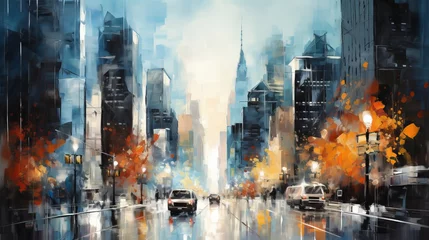 Fotobehang Aquarelschilderij wolkenkrabber  Abstract view of winter cityscape celebrating the New Year AI generated