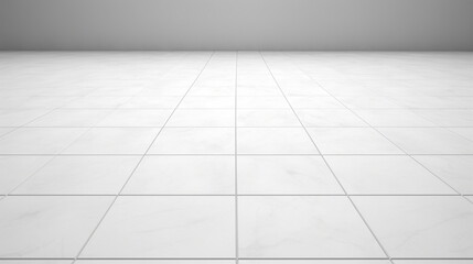 A sense of perspective white ceramic tile floor. Closeup. Generative AI