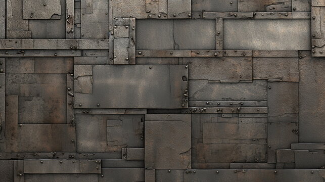 Rusted metal plate and replacement panel layout, pattern, ruster, background - Generative AI