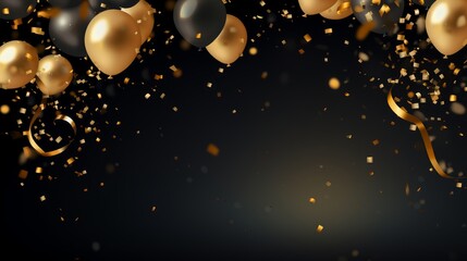 Celebration background with confetti and gold balloons  AI generated