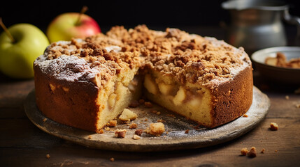 Fototapeta na wymiar apple crumble cake outdoor in an apple orchard setting 3d rendered