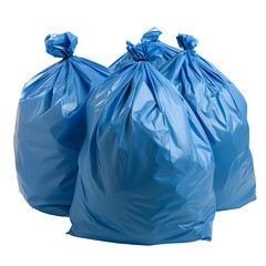 Plastic blue bags bag with full of garbage isolated on transparent background. trash bags, disposal, waste management, pollution, save the word, environment concept