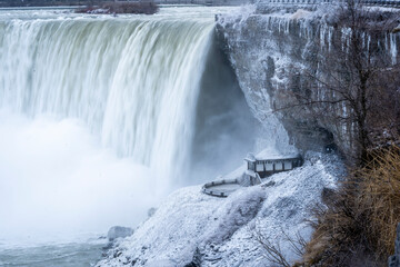 A freezing scene of Niagara Falls in the winter, Canadian side. 