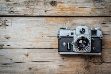 A classic vintage camera on a wooden surface