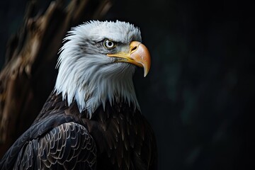 Obraz premium Portrait elegant pose of Bald Eagle on the dark background AI Generative