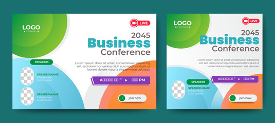 Business Conference live webinar banner invitation and social media post template. Blue and white. Business webinar invitation design. Vector