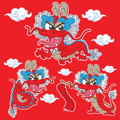 red dragon collection, vector cartoon, cute animal cartoon