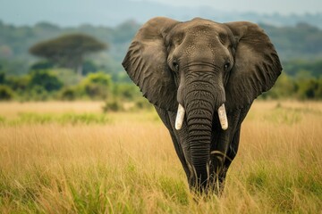 Majestic elephant quietly grazing in the savanna
