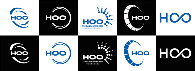 HOO logo. H O O design. White HOO letter. HOO, H O O letter logo design. Initial letter HOO letter logo set, linked circle uppercase monogram logo. H O O letter logo vector design.	
